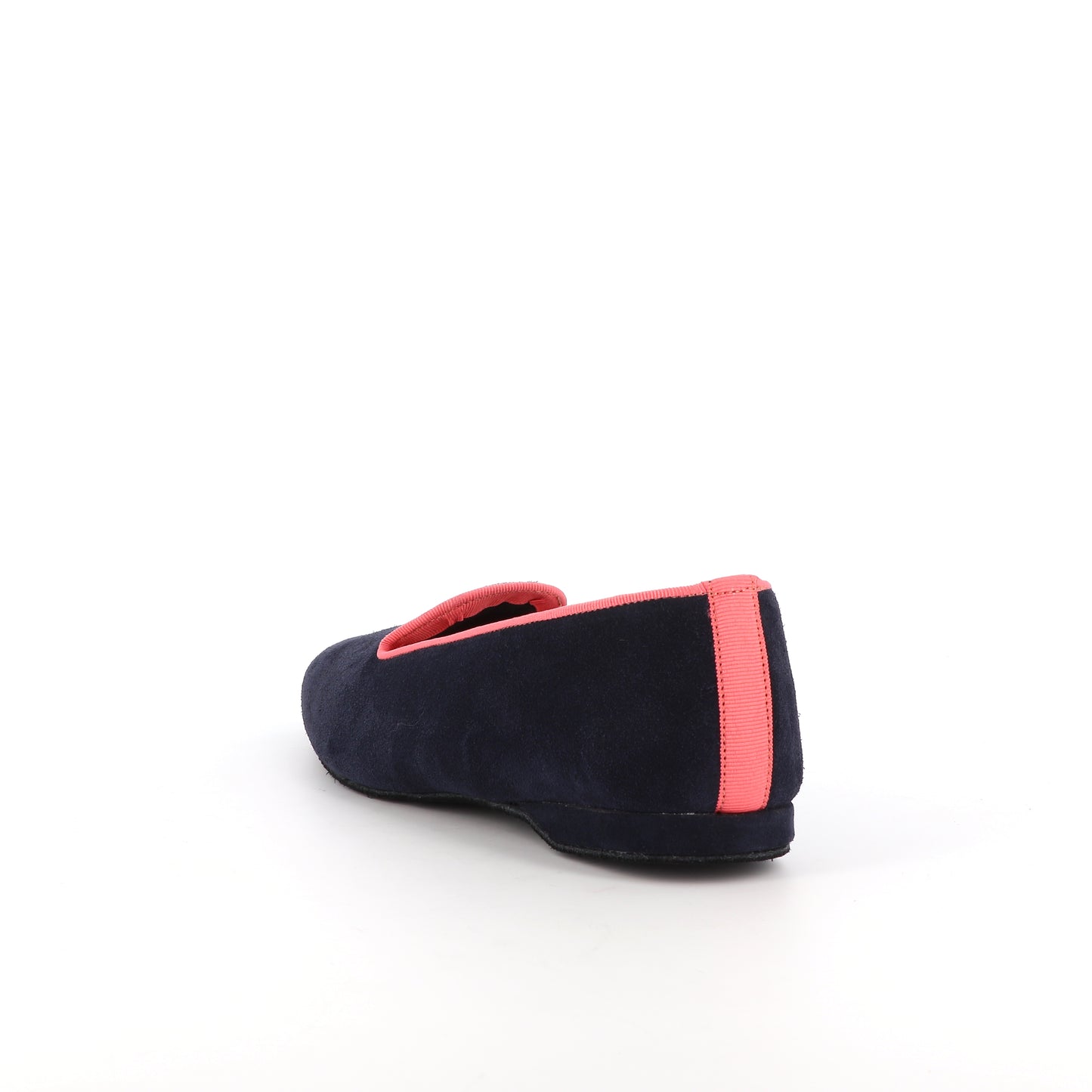 Navy leather pointed toe slippers PIA with pink border